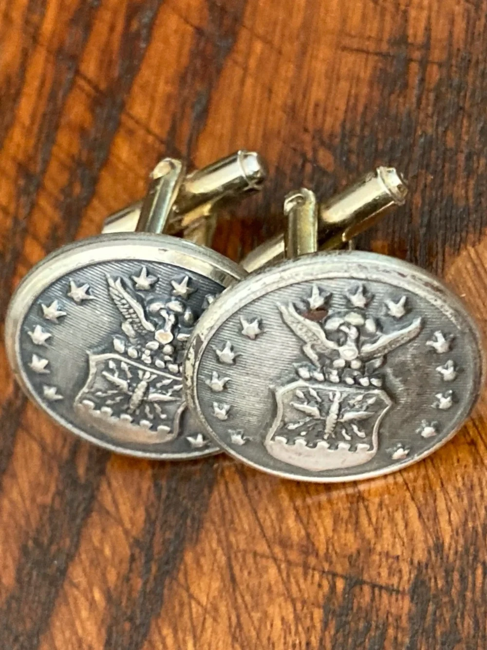 Vintage U.S. Air Force Button Cufflinks – Silver Plate Over Brass – Post WWII US